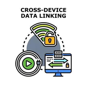 Cross device data linking secure integrated network Stock Illustration