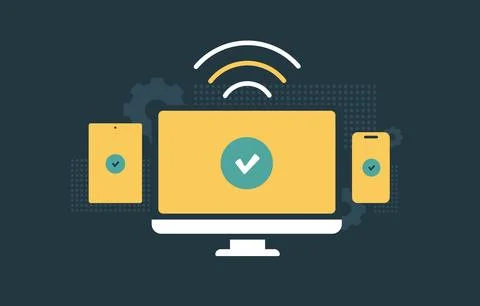 Cross-device sync for cloud apps and mobile-desktop backup. Secure device Stock Illustration