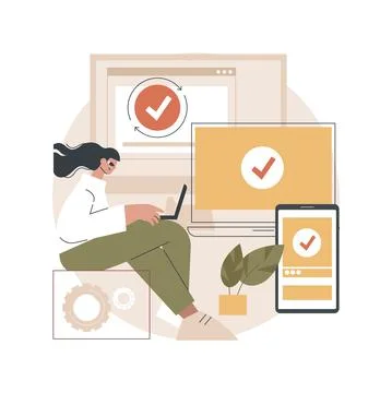 Cross-device syncing abstract concept vector illustration. Illustrazione stock