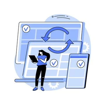 Cross-device syncing abstract concept vector illustration. 스톡 일러스트