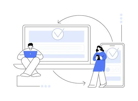 Cross-device syncing abstract concept vector illustration. Stock Illustration