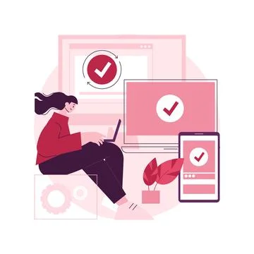 Cross-device syncing abstract concept vector illustration. Illustrazione stock