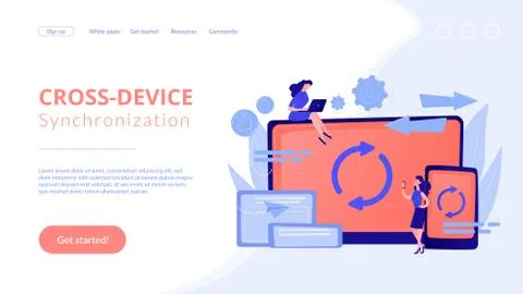 Cross-device syncing concept landing page. Stock-Illustration