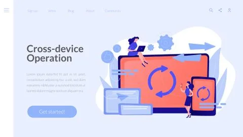Cross-device syncing concept landing page. Stock Illustration