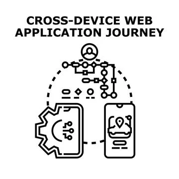 Cross device web application journey connecting user process Illustrazione stock