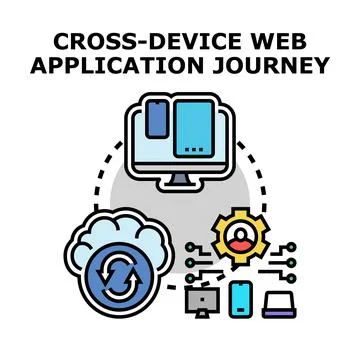 Cross device web application journey concept illustration 스톡 일러스트
