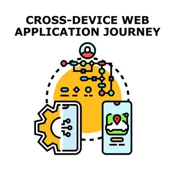 Cross device web application journey connecting user process Stock Illustration