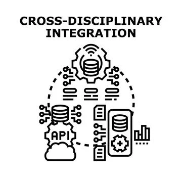 Cross disciplinary integration connecting digital data and technology systems Stock Illustration