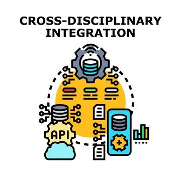 Cross disciplinary integration connecting digital data and technology systems Stock Illustration