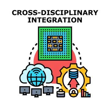 Cross disciplinary integration connecting technology, data, and collaboration Stock Illustration