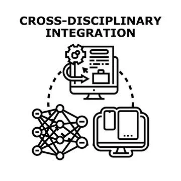Cross disciplinary integration representing concept of connecting digital dis Stock Illustration