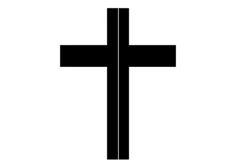 Cross with a dividing line symbolizing division within Christianity and the Stock Illustration