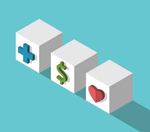 Cross, dollar, heart cubes Stock Illustration