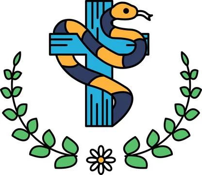 A cross is drawn with a snake wrapped around it Illustrazione stock