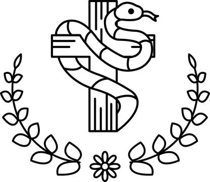 A cross is drawn with a snake wrapped around it Illustrazione stock