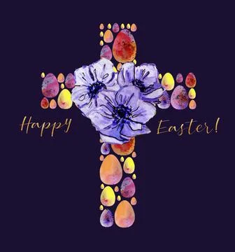 Cross of eggs with flowers Stock Illustration