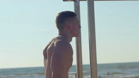 Cross Fit Workout. Close Up man doing push ups outdoors. 4k Video stock 84041930