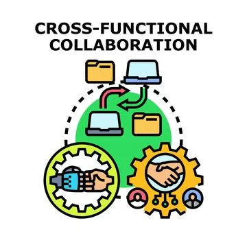 Cross functional collaboration connecting team members and data Stock Illustration