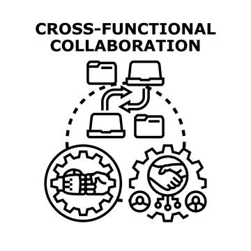 Cross functional collaboration connecting team members and data Ilustração Stock