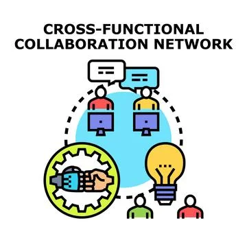 Cross functional collaboration network building business strategy Ilustración de archivo
