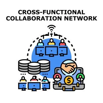 Cross functional collaboration network organizing teamwork Stock Illustration