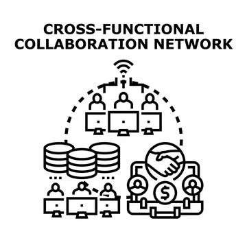 Cross functional collaboration network organizing teamwork Stock Illustration