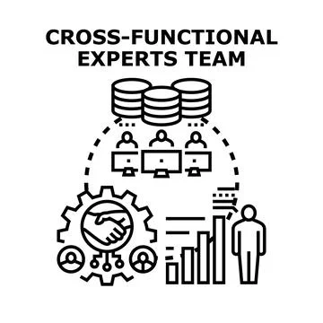 Cross functional experts team collaboration and data management Stock Illustration