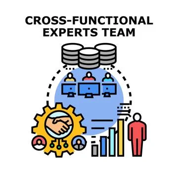 Cross functional experts team collaboration and data management Illustrazione stock