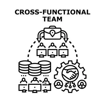 Cross functional team collaborating on business project development Stock Illustration