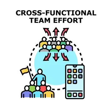 Cross functional team collaborating on digital development project Stock Illustration