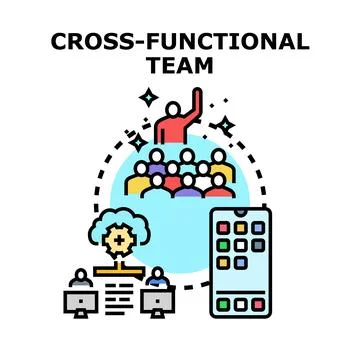 Cross functional team collaborating on digital project management Stock Illustration