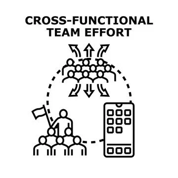 Cross functional team collaborating on digital development project Stock Illustration