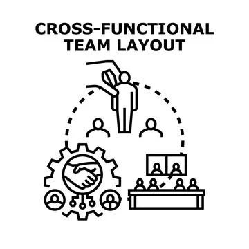 Cross functional team layout creating collaboration and project success Illustration