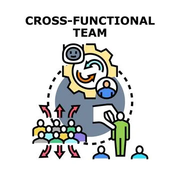 Cross functional team working on integrated project development Stock Illustration