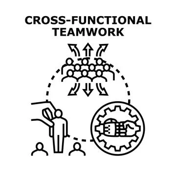 Cross functional teamwork concept developing project strategy Stock Illustration