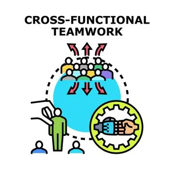 Cross functional teamwork concept developing project strategy Illustrazione stock