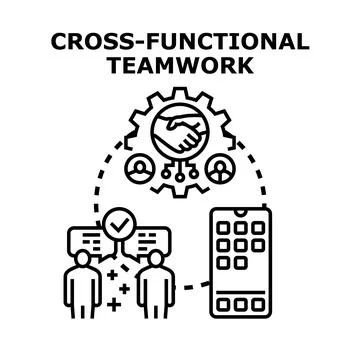 Cross functional teamwork concept with digital collaboration Stock Illustration