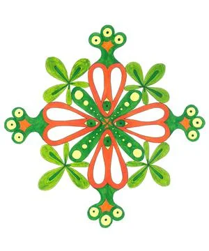 Cross geometric pattern of orange and green petals Stock Illustration
