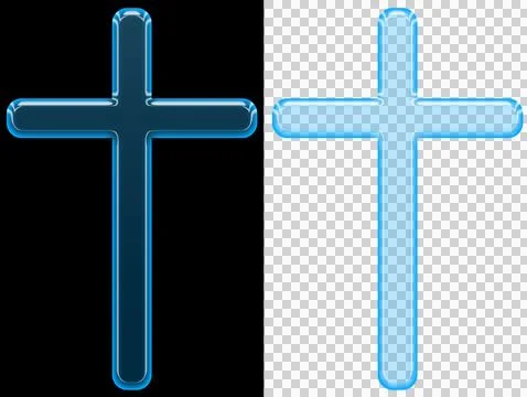 Cross Glowing Blue Glass Christian Faith Symbol with Illuminated Sacred Spiritua Иллюстрация