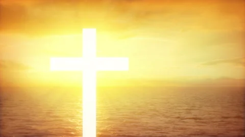 Cross Glowing With Ocean Background Stock Footage 337497879