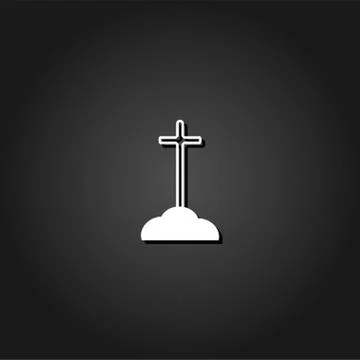 Cross on the grave icon flat. Stock Illustration