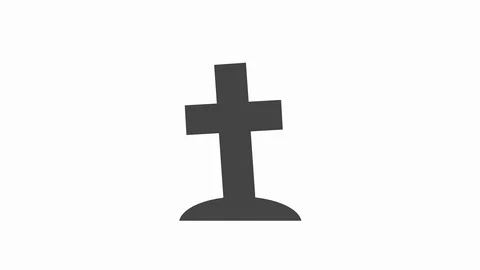 Cross grave stone icon appearing from the ground animation death concept gray Stock Footage 130075010