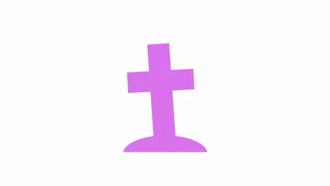 Cross grave stone icon appearing from the ground animation death concept pink Stock Footage 130075023