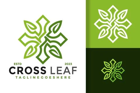 Cross green leaf logo vector icon illustration Illustrazione stock
