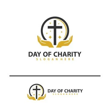 Cross with hand logo vector template. Creative Cross logo design concepts. .. Stock Illustration