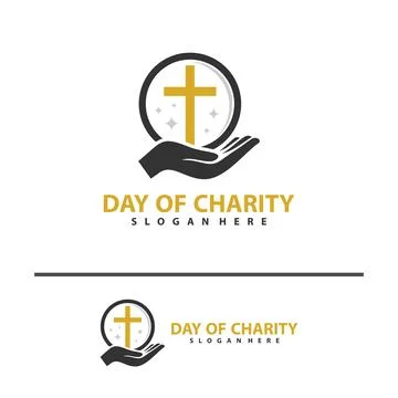 Cross with hand logo vector template. Creative Cross logo design concepts. .. Stock Illustration