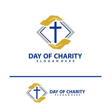 Cross with hand logo vector template. Creative Cross logo design concepts. .. Stock Illustration
