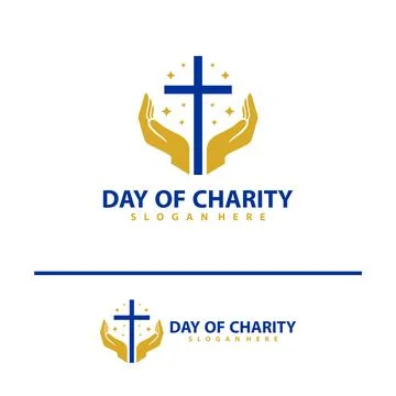Cross with hand logo vector template. Creative Cross logo design concepts. .. Ilustração Stock