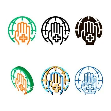 Cross on hand palm planet vector thin series line icon Stock Illustration