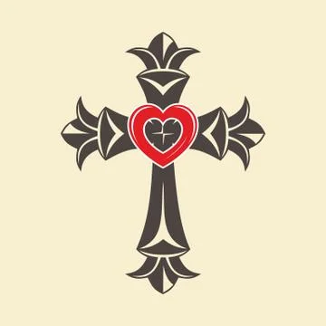 Cross with heart Stock Illustration